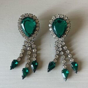 Stunning Vintage Green and Crystal Rhinestone Earrings